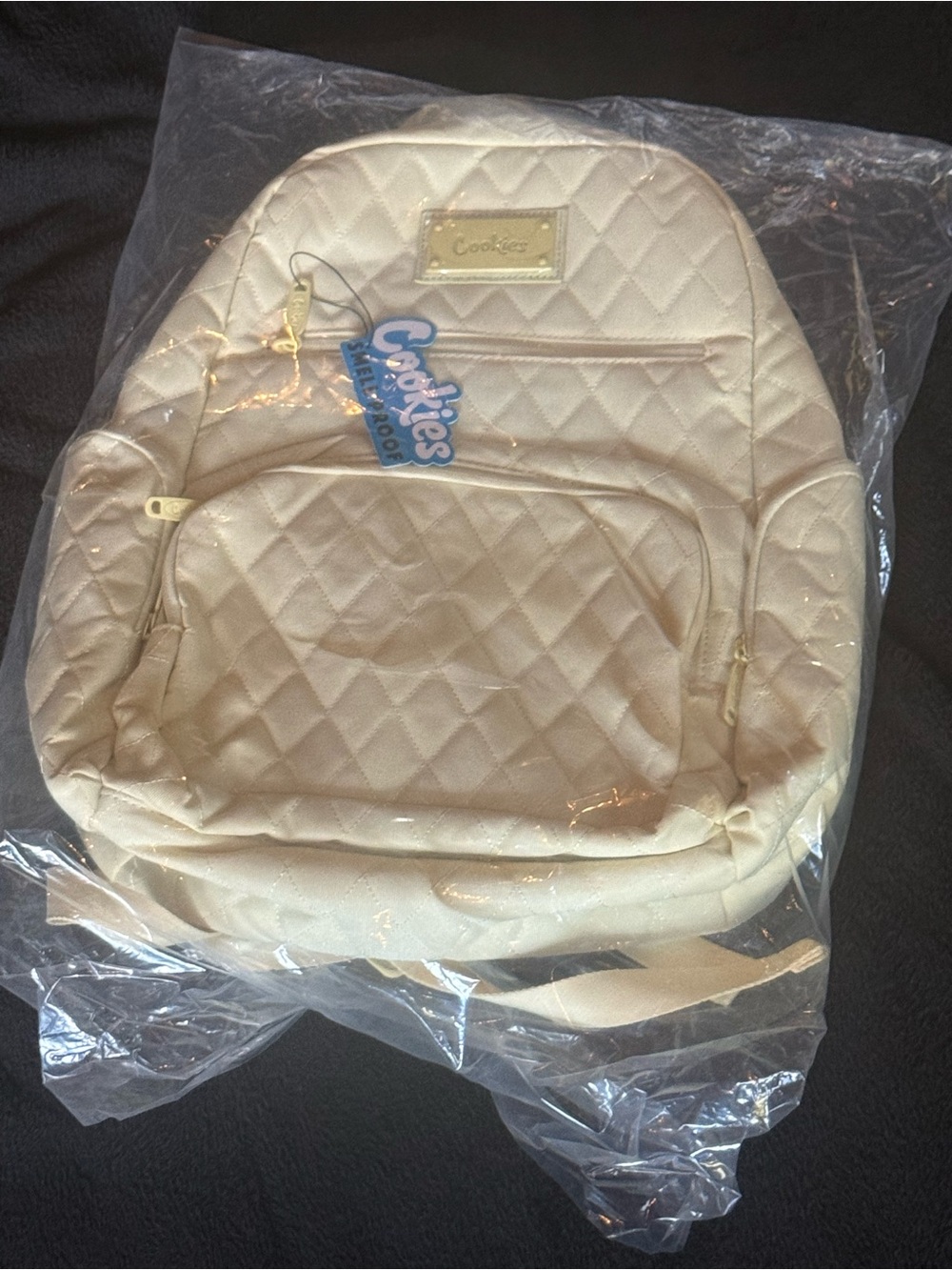 Cookies Smell Proof Quilted Cream Backpack